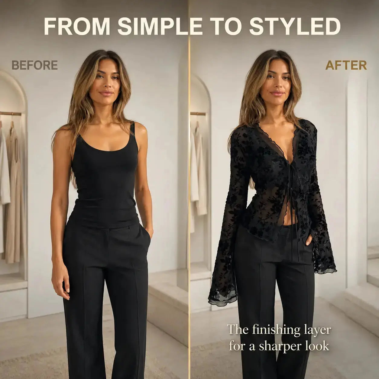 Black Sheer Floral Lace Blouse | Tie Front Long Sleeve Mesh Top Jumartins