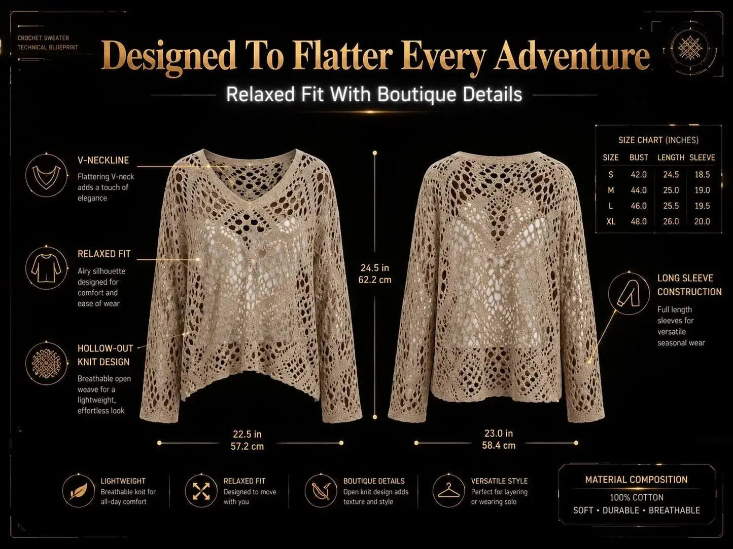 Boho Crochet Knit Sweater Top: Women's Beach Cover-Up, Loose Bohemian Summer Blouse JuChachaShop