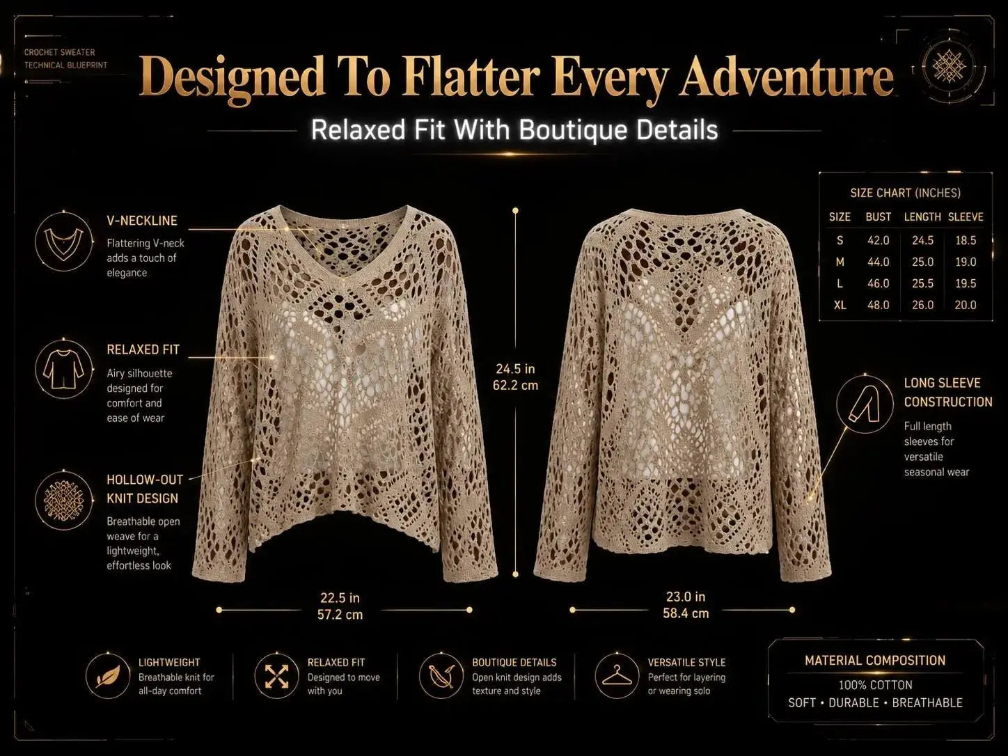 Boho Crochet Knit Sweater Top: Women's Beach Cover-Up, Loose Bohemian Summer Blouse JuChachaShop