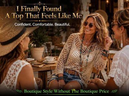Boho Crochet Knit Sweater Top: Women's Beach Cover-Up, Loose Bohemian Summer Blouse JuChachaShop