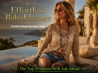 Boho Crochet Knit Sweater Top: Women's Beach Cover-Up, Loose Bohemian Summer Blouse JuChachaShop