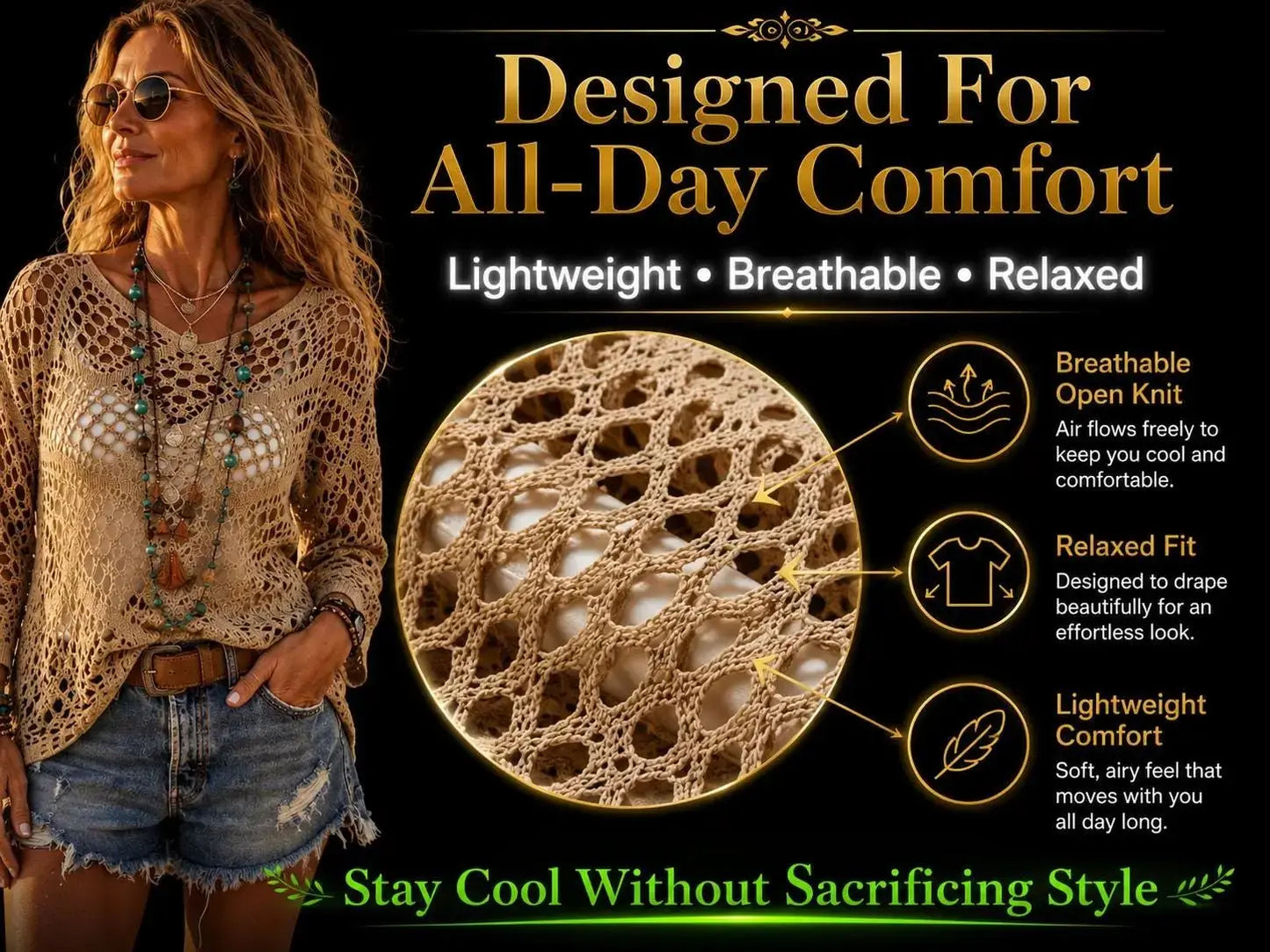 Boho Crochet Knit Sweater Top: Women's Beach Cover-Up, Loose Bohemian Summer Blouse JuChachaShop