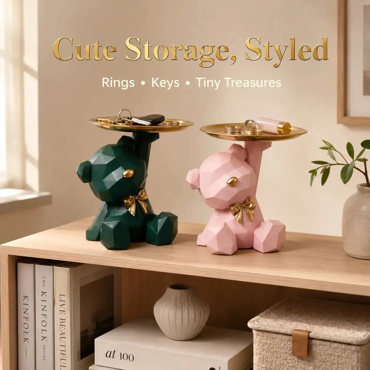 Cute Bear Jewelry Tray Organizer – Aesthetic Vanity Decor, Ring Holder, Key Dish, Small Item Storage for Desk & Nightstand Jumartins