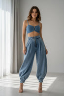 Calça balloon denim conjunto