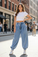 Calça balloon denim na rua