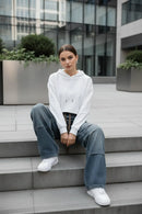 Calça cargo denim feminina lifestyle