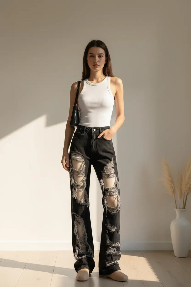 Calça com modelo em estúdio