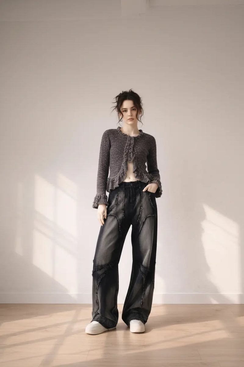Calça patchwork em estúdio