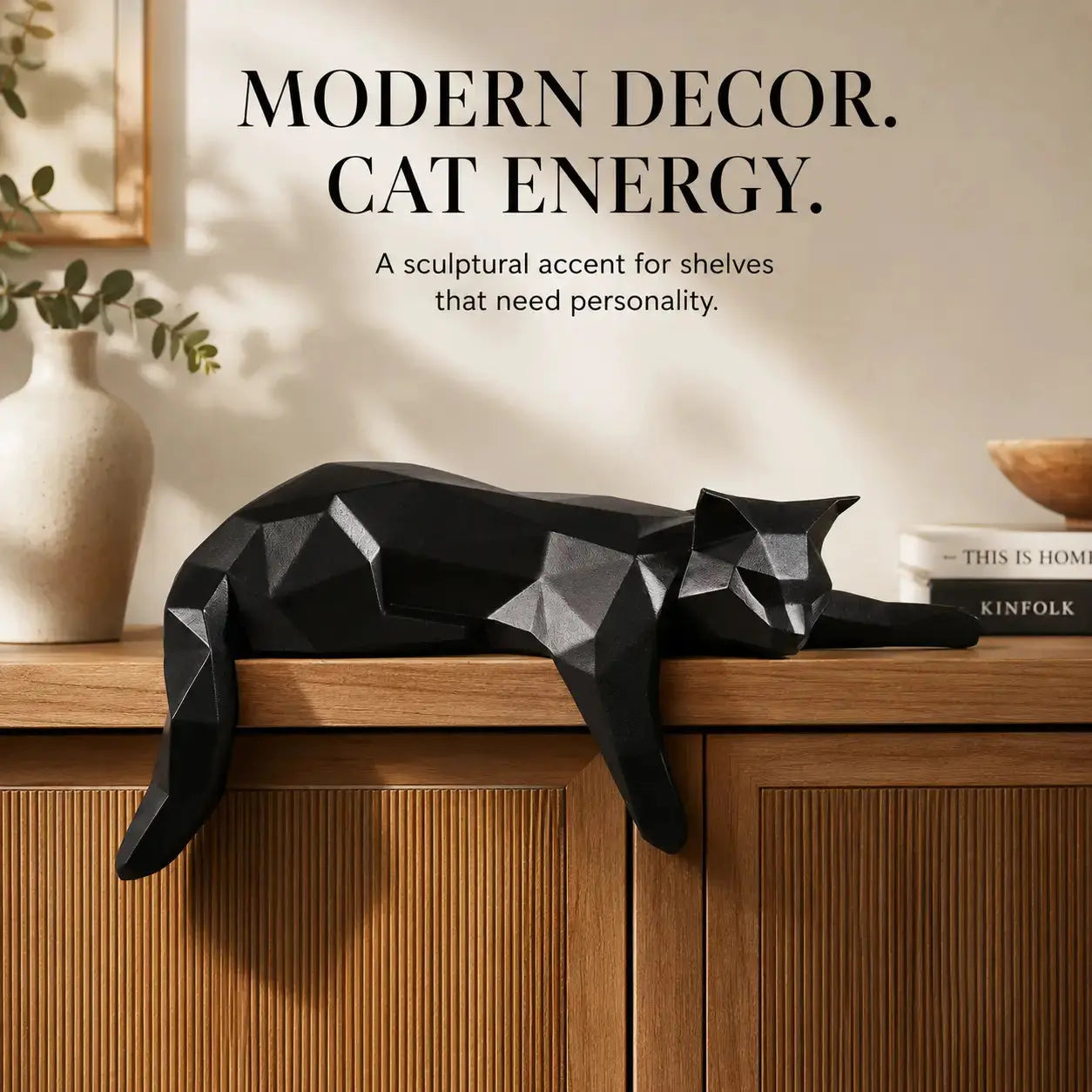 Geometric Lying Cat Statue | Modern Room Decor Figurine | Shelf Desk Table Sculpture | Cat Lover Gift Accent Jumartins