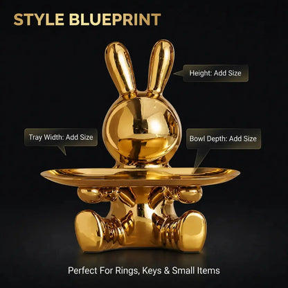 Decorative Rabbit Figurine Statue on Ornate Tray — Luxury Bunny Sculpture for Home Décor Jumartins