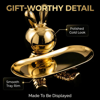 Decorative Rabbit Figurine Statue on Ornate Tray — Luxury Bunny Sculpture for Home Décor Jumartins