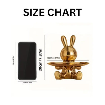 Decorative Rabbit Figurine Statue on Ornate Tray — Luxury Bunny Sculpture for Home Décor Jumartins