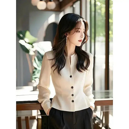 White Temperament Short Shirt Top Long Sleeve Solid Button Elegant Blouse Spring Autumn New Elegant Fashion Women's Clothing JuChachaShop