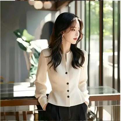 White Temperament Short Shirt Top Long Sleeve Solid Button Elegant Blouse Spring Autumn New Elegant Fashion Women's Clothing JuChachaShop