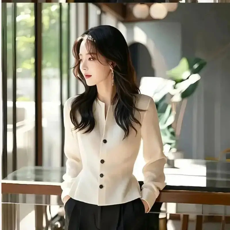 White Temperament Short Shirt Top Long Sleeve Solid Button Elegant Blouse Spring Autumn New Elegant Fashion Women's Clothing JuChachaShop