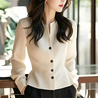 White Temperament Short Shirt Top Long Sleeve Solid Button Elegant Blouse Spring Autumn New Elegant Fashion Women's Clothing JuChachaShop