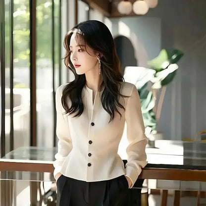 White Temperament Short Shirt Top Long Sleeve Solid Button Elegant Blouse Spring Autumn New Elegant Fashion Women's Clothing JuChachaShop