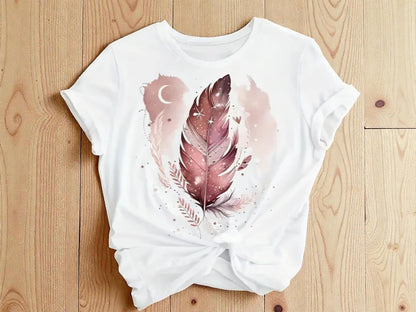 Feather Moon Art Tee | Celestial Print, Relaxed Fit