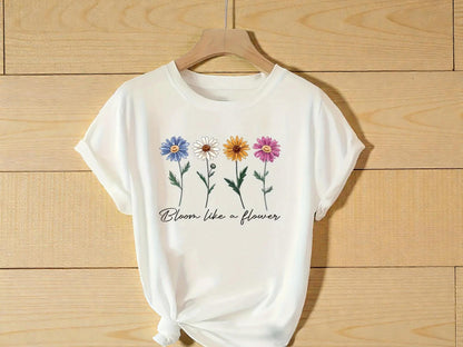 Floral Graphic Tee | Women's Short Sleeve Flower Print T-Shirt