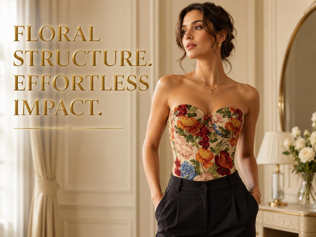 Floral Jacquard Bustier Top | Structured Sweetheart Corset Blouse