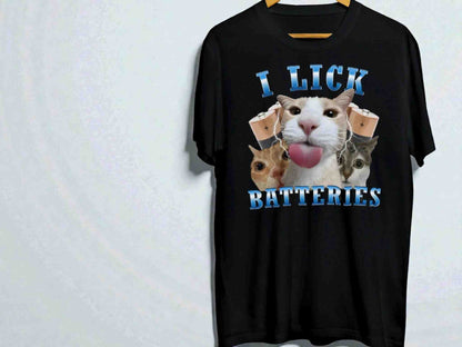 Funny Cat Graphic Tee | I Lick Batteries, Humor T-Shirt