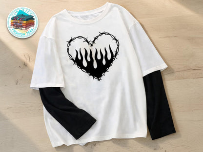 Graphic Heart T-Shirt | Gothic Long Sleeve Streetwear Tee