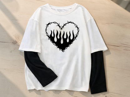Graphic Heart T-Shirt | Gothic Long Sleeve Streetwear Tee