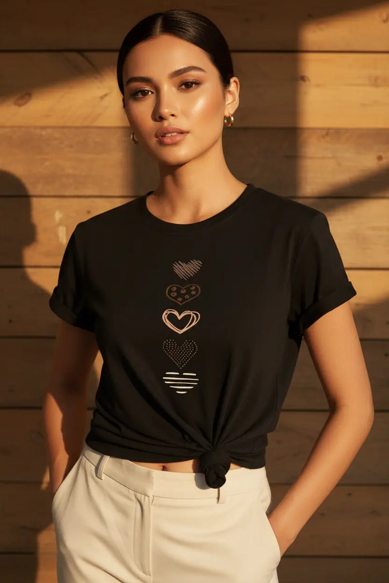 Hearts Graphic Black Tee - Editorial