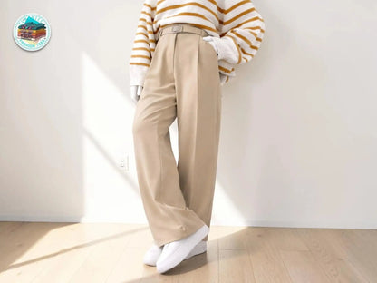 High Waist Pleated Wide Leg Trousers | Tailored Fit Slacks, Office Wear JuChachaShop