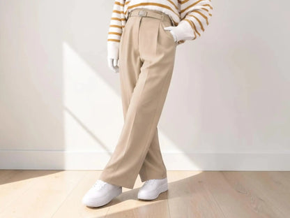 High Waist Pleated Wide Leg Trousers | Tailored Fit Slacks, Office Wear JuChachaShop