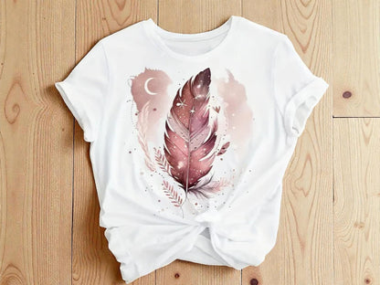 Feather Moon Art Tee | Celestial Print, Relaxed Fit