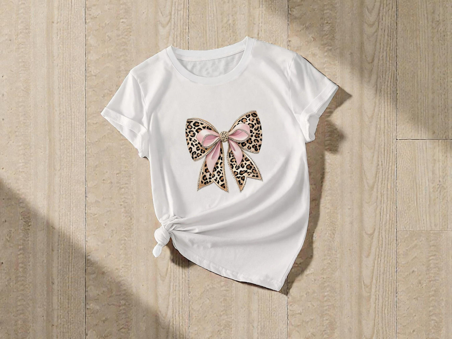 Women's Leopard Bow Graphic Tee | Soft Casual Top