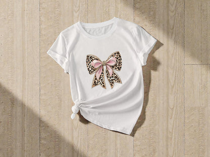 Women's Leopard Bow Graphic Tee | Soft Casual Top