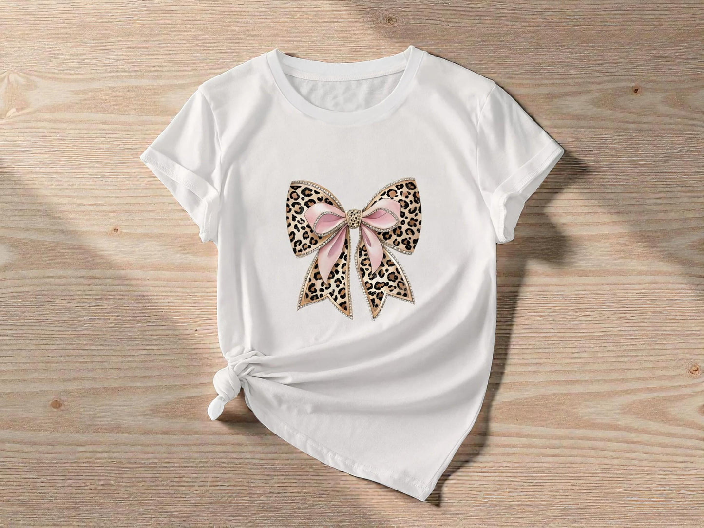 Women's Leopard Bow Graphic Tee | Soft Casual Top