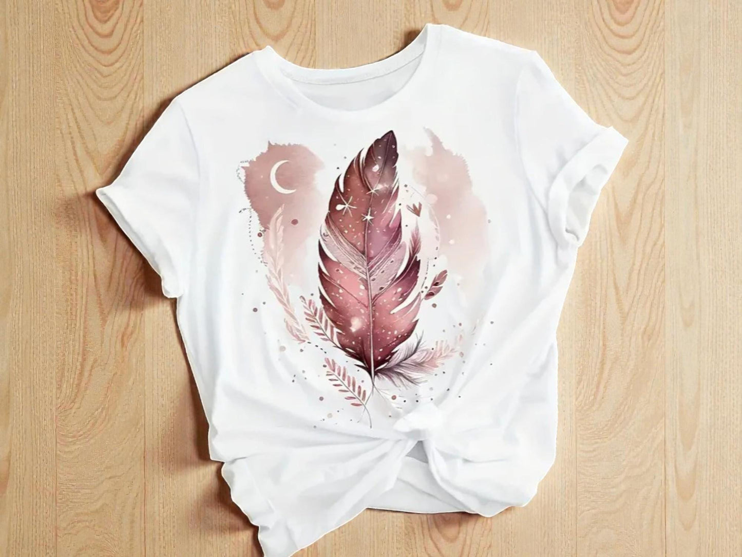 Feather Moon Art Tee | Celestial Print, Relaxed Fit
