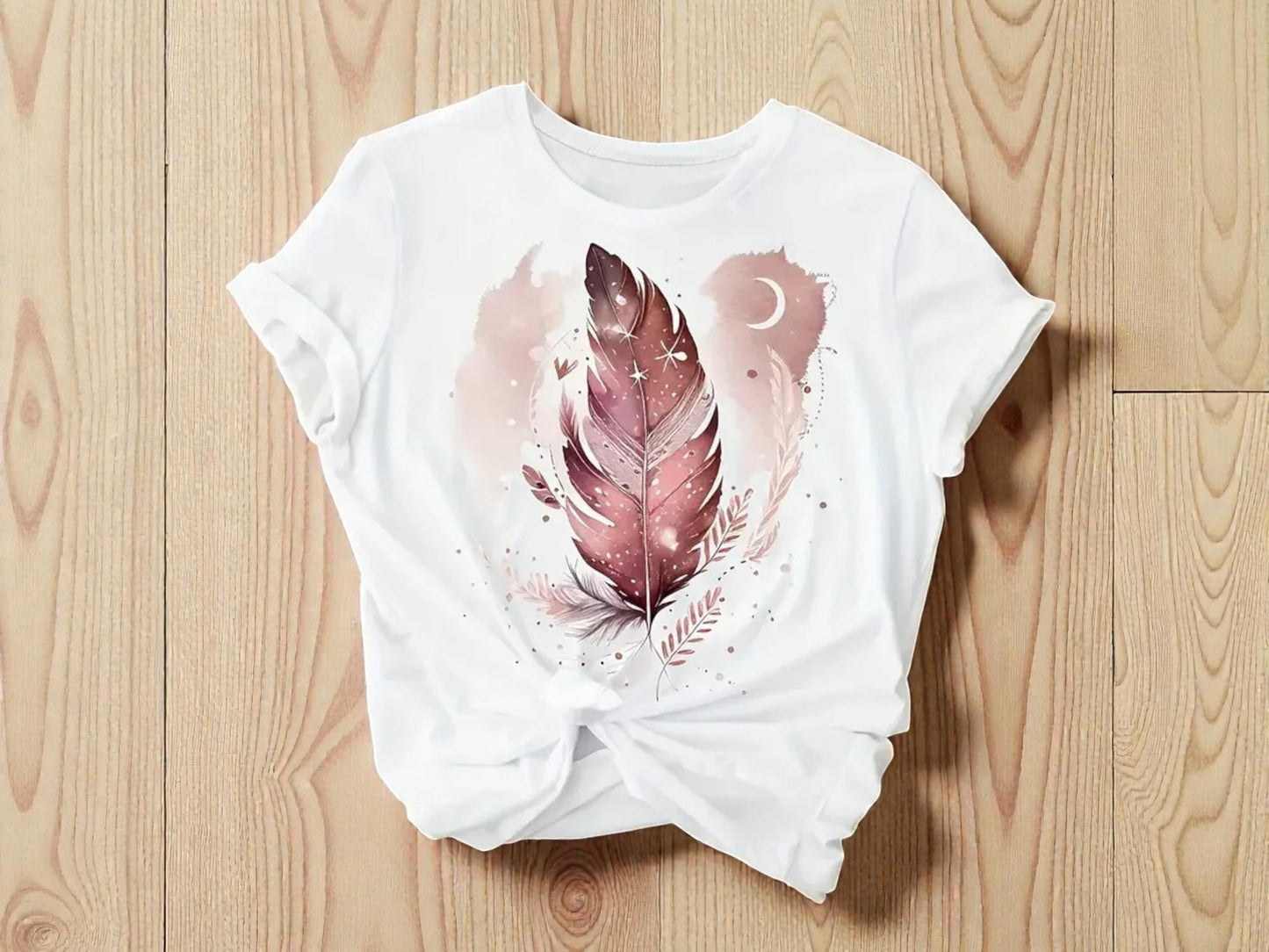 Feather Moon Art Tee | Celestial Print, Relaxed Fit