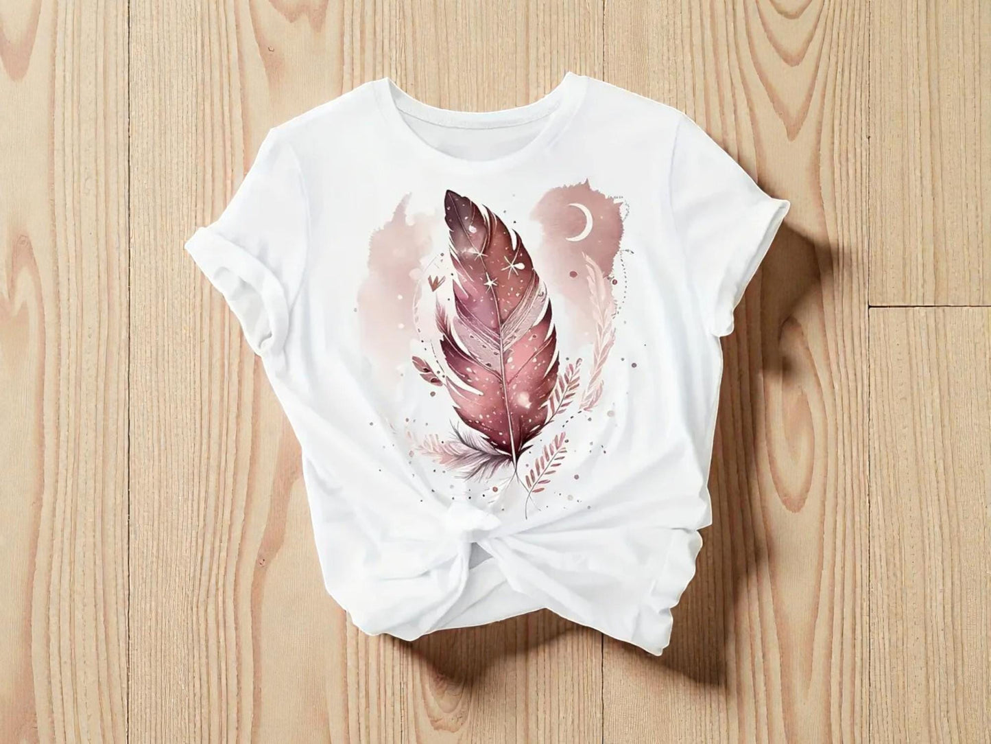 Feather Moon Art Tee | Celestial Print, Relaxed Fit