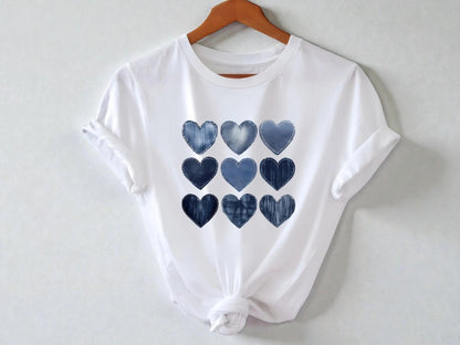 Denim Heart Print Tee | Women's Romantic Graphic Top
