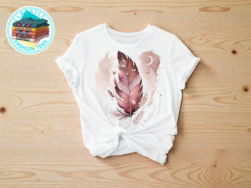 Feather Moon Art Tee | Celestial Print, Relaxed Fit JuChachaShop