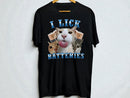 Funny Cat Graphic Tee | I Lick Batteries, Humor T-Shirt JuChachaShop