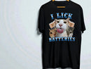 Funny Cat Graphic Tee | I Lick Batteries, Humor T-Shirt JuChachaShop