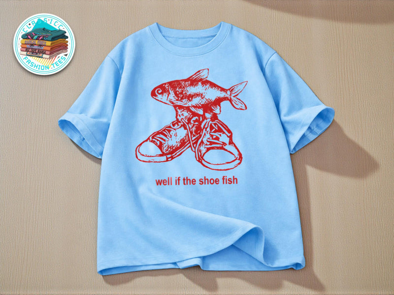 Men's Cotton Graphic Tee | Red Fish Sneaker Print, Streetwear Style JuChachaShop