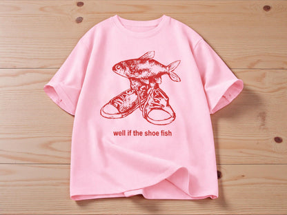Men's Cotton Graphic Tee | Red Fish Sneaker Print, Streetwear Style