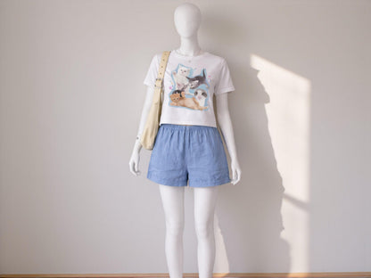 Women's Kawaii Kitten Graphic Tee | Pastel Cat Lover Casual Top