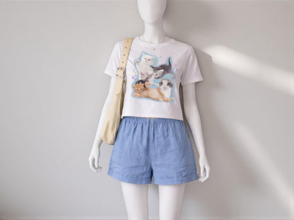 Women's Kawaii Kitten Graphic Tee | Pastel Cat Lover Casual Top