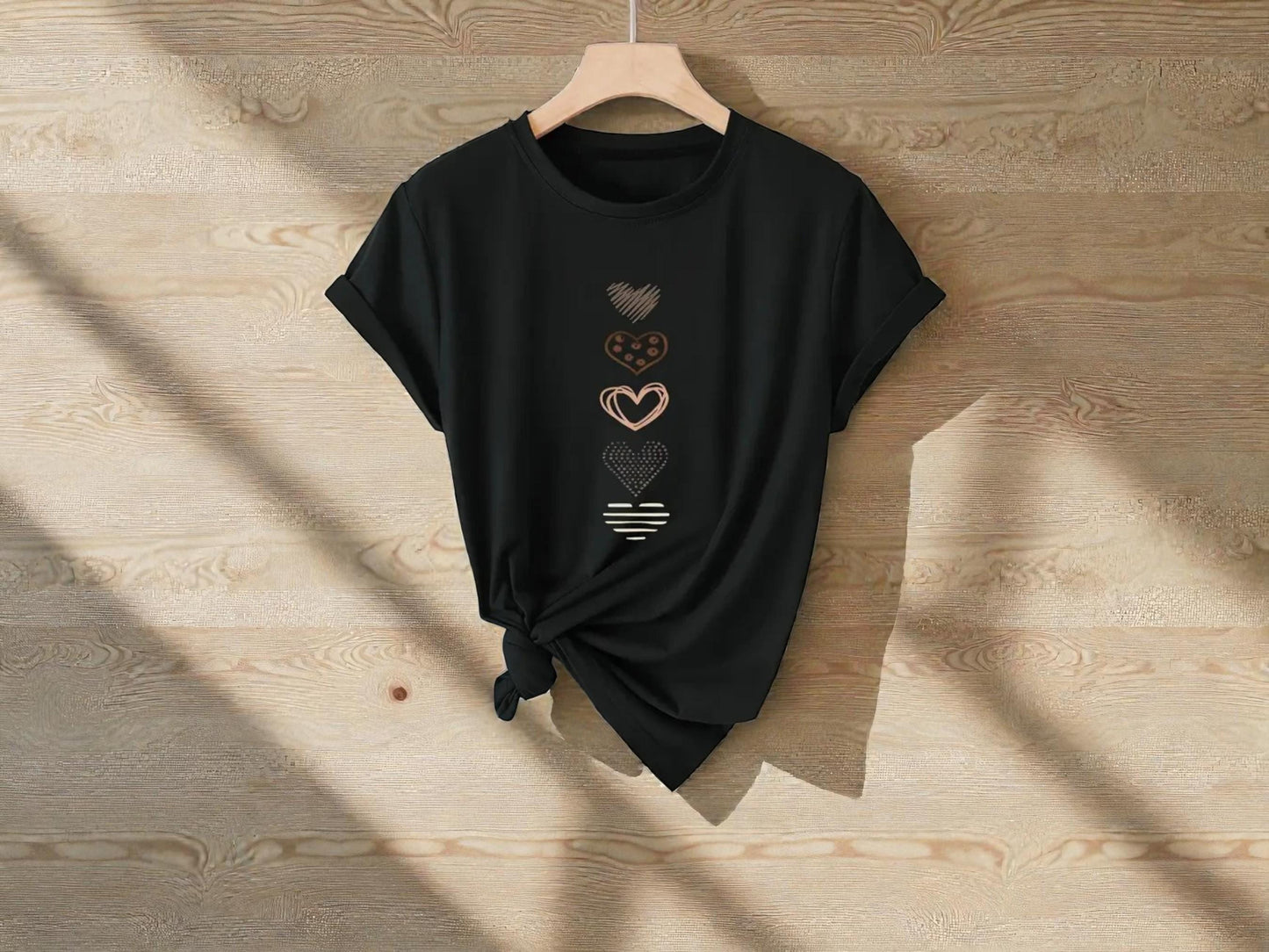 Black Graphic T-Shirt | Minimal Hearts, Soft Fabric, Relaxed Fit