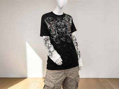 Gothic Layered Long Sleeve T-Shirt | Edgy Graphic Print Tee, Alt Grunge Outfit