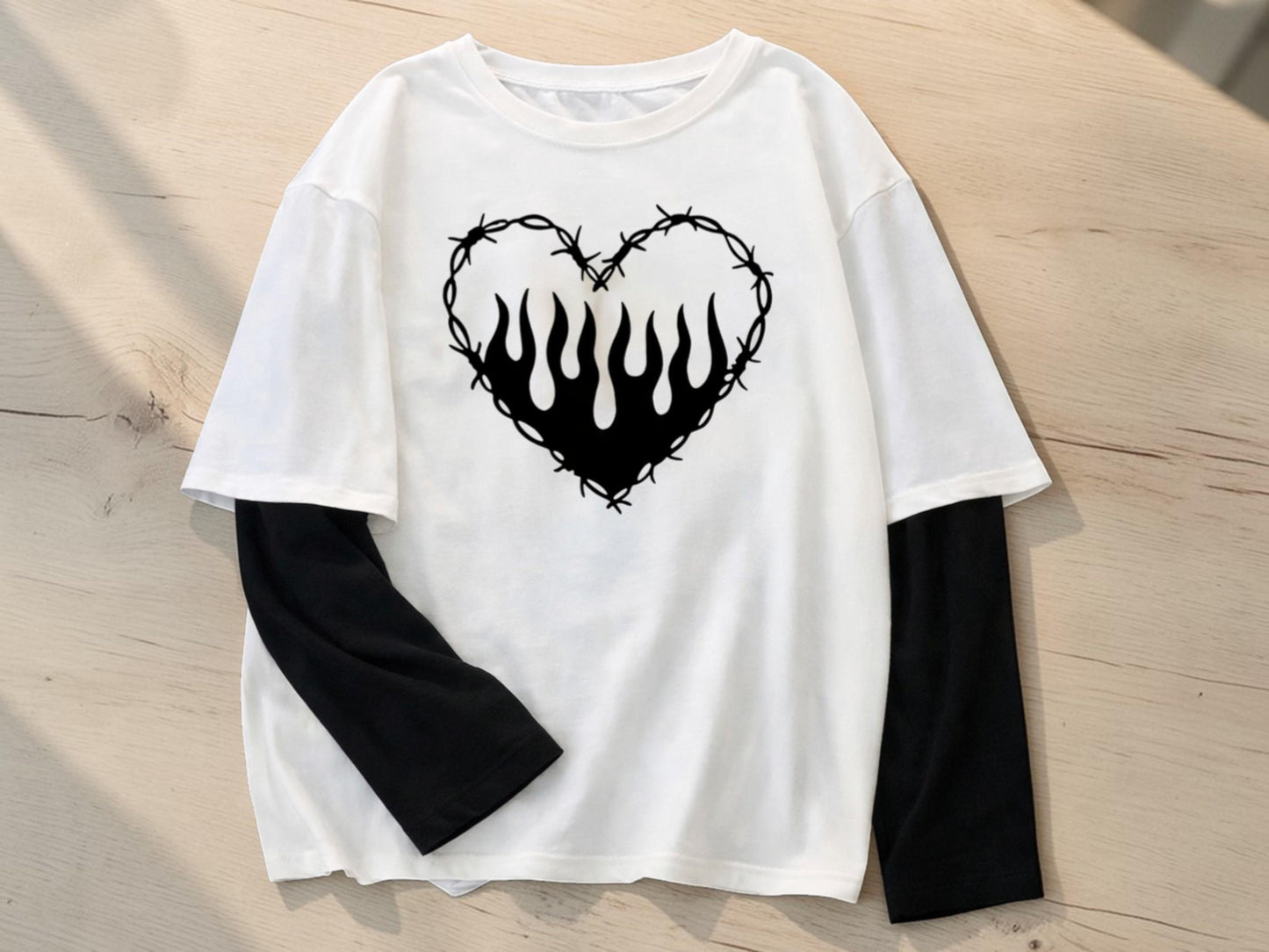 Graphic Heart T-Shirt | Gothic Long Sleeve Streetwear Tee