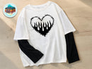 Graphic Heart T-Shirt | Gothic Long Sleeve Streetwear Tee JuChachaShop