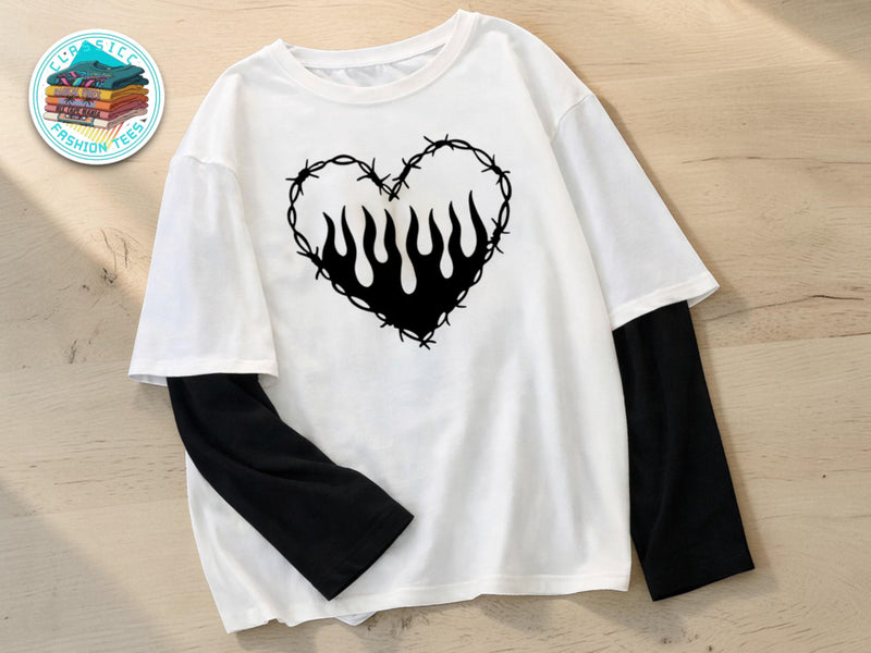 Graphic Heart T-Shirt | Gothic Long Sleeve Streetwear Tee JuChachaShop